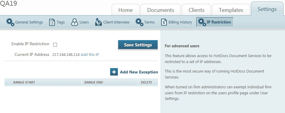 Settings Tab