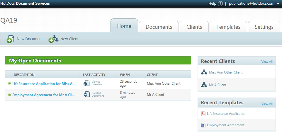 Screenshot of Home tab